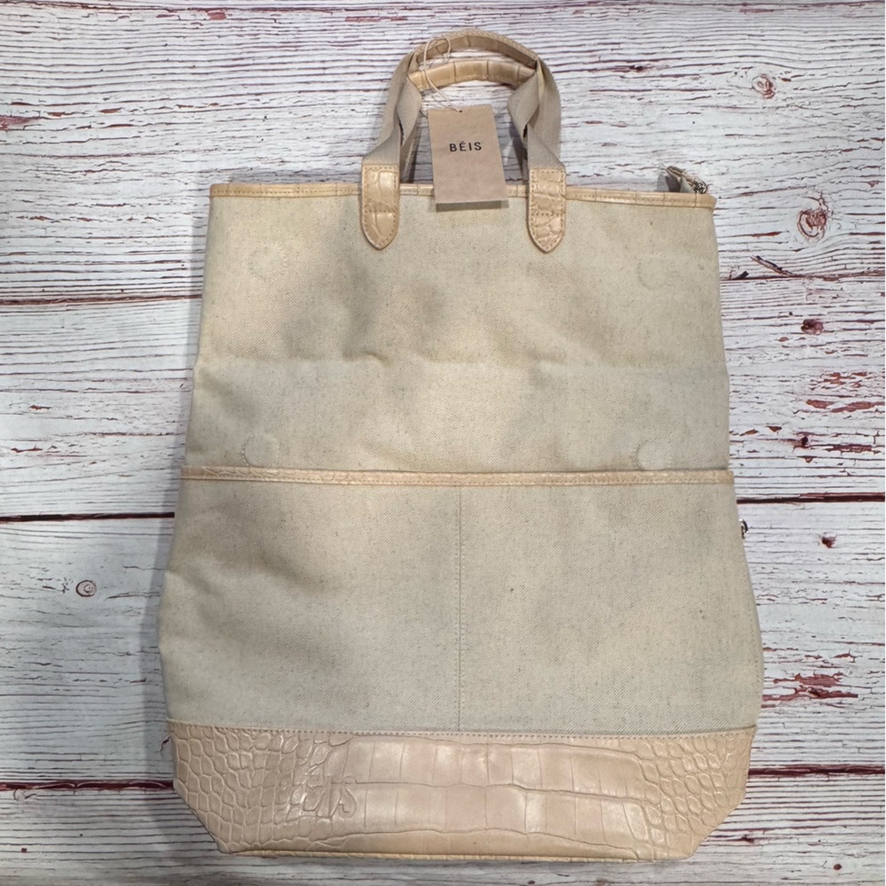 NWT Beis Convertible Backpack in Beige & Croc Trim - Picture 8 of 13